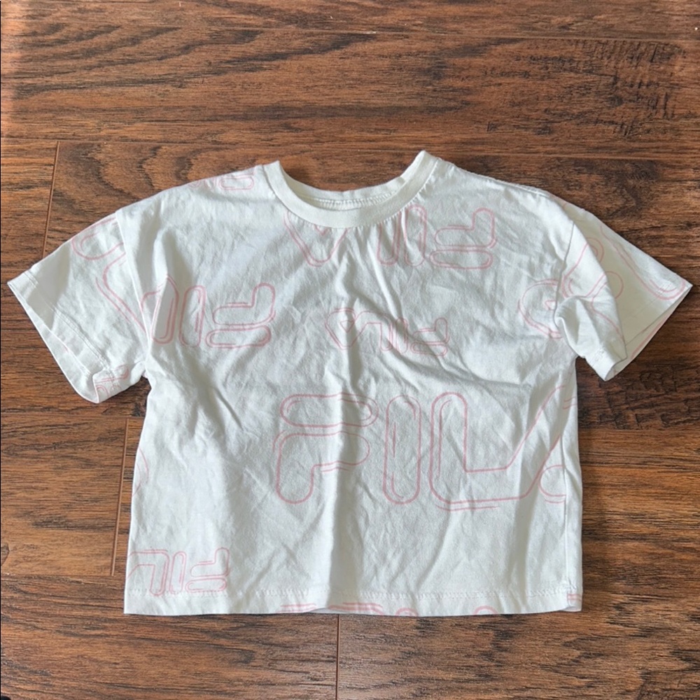 Fila Kids White and Pink Graphic T-Shirt